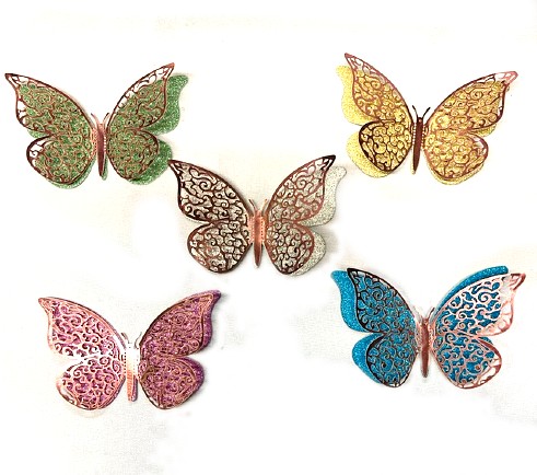 MARIPOSA PARA TORTAS GLITTER CONTORNO ROSA GOLD COLORES SURTIDOS X 1